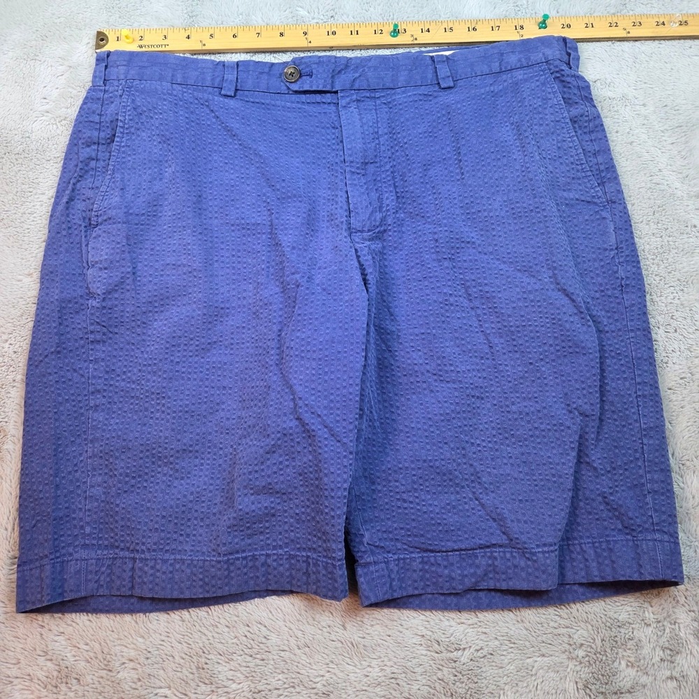 Brooks Brothers Seersucker Bermuda Short Men W40 Cotton Textured Flat Front Blue